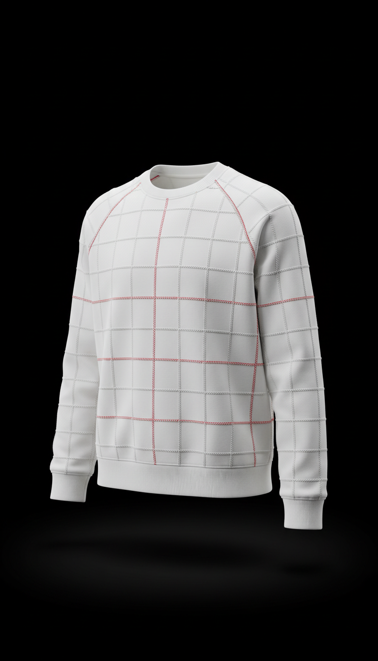 Paper white grid seam sweatshirt