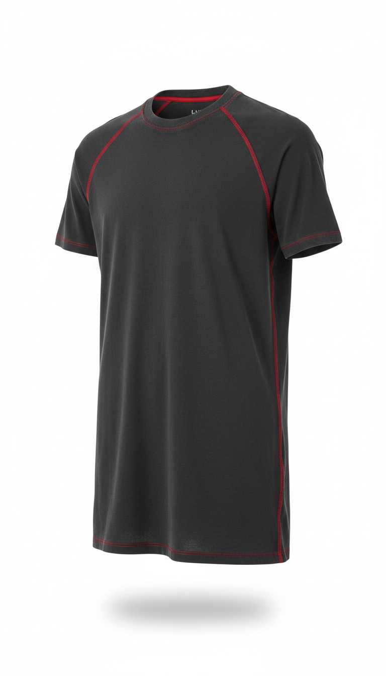 Soft alloy longline tee with red accent stitch